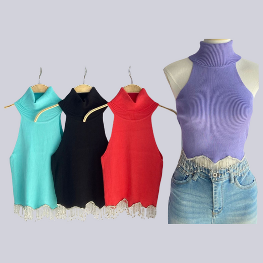 Blusa cuello de tortuga sin mangas